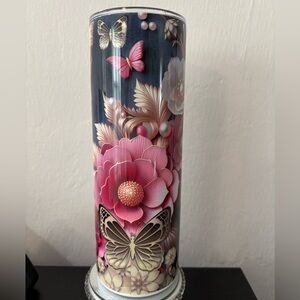 Floral Butterfly Sublimation Tumbler - Pink and Black